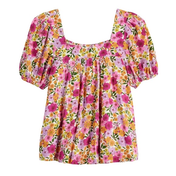 SOLD x-list Draper James Womens Floral Top Size XXL Square Neck Puff Sleeve - Picture 2 of 8